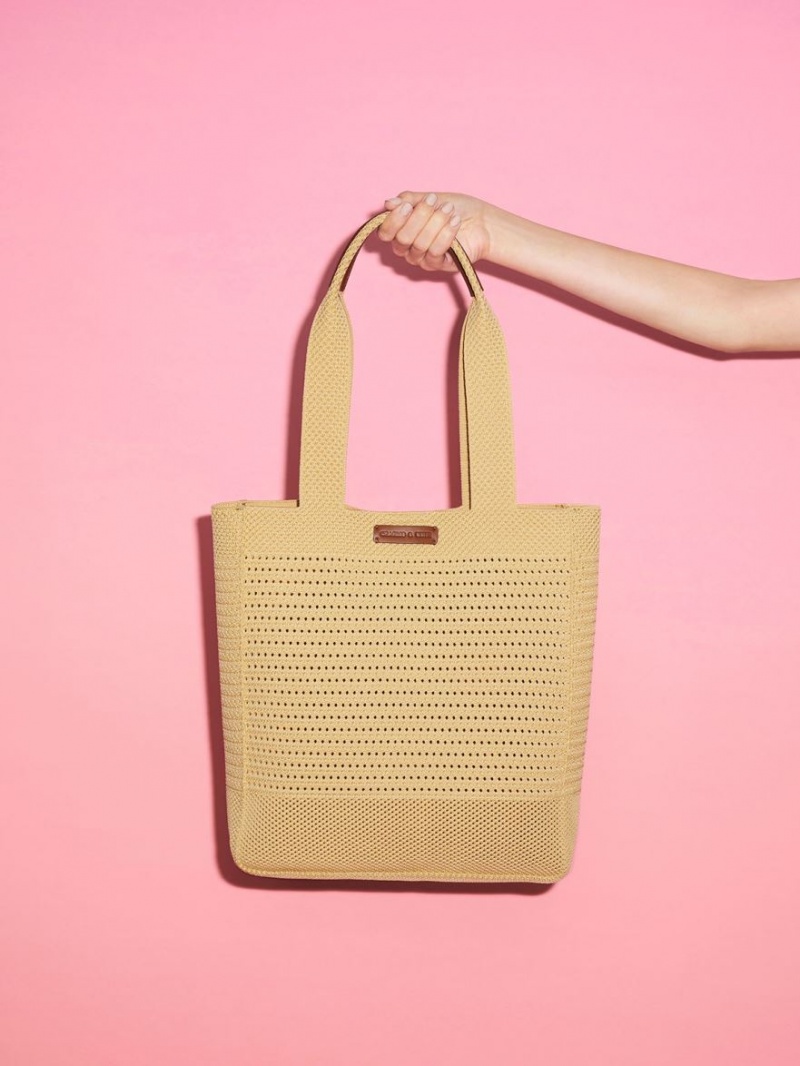 Geanta Tote Charles & Keith Ida Tricotate Bej | 573RNDXGJ
