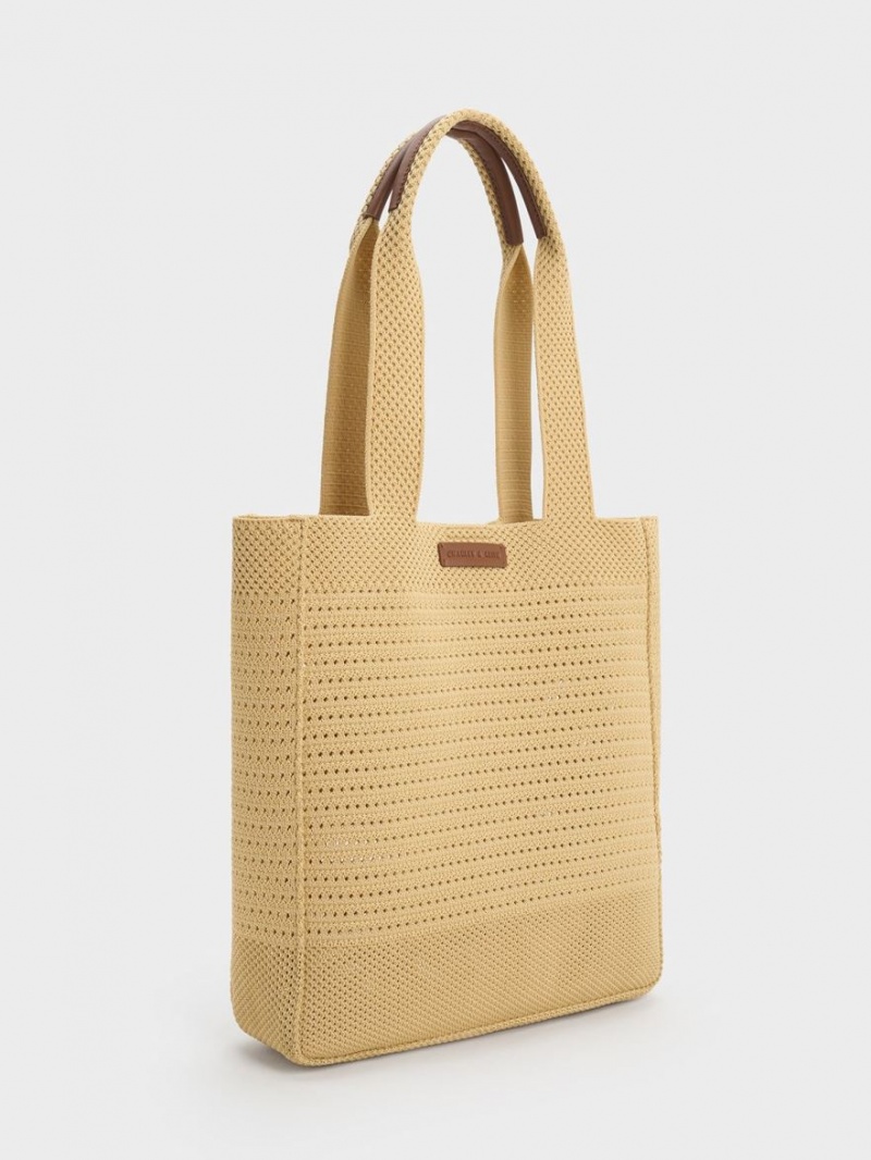 Geanta Tote Charles & Keith Ida Tricotate Bej | 573RNDXGJ