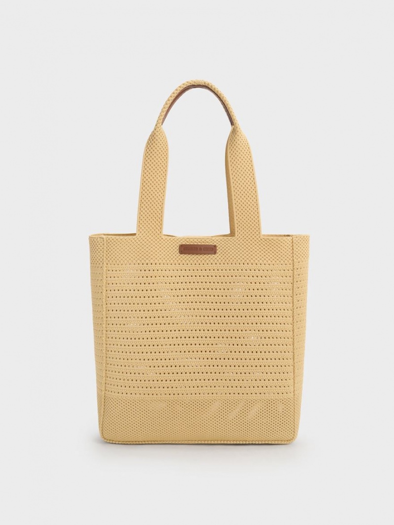 Geanta Tote Charles & Keith Ida Tricotate Bej | 573RNDXGJ