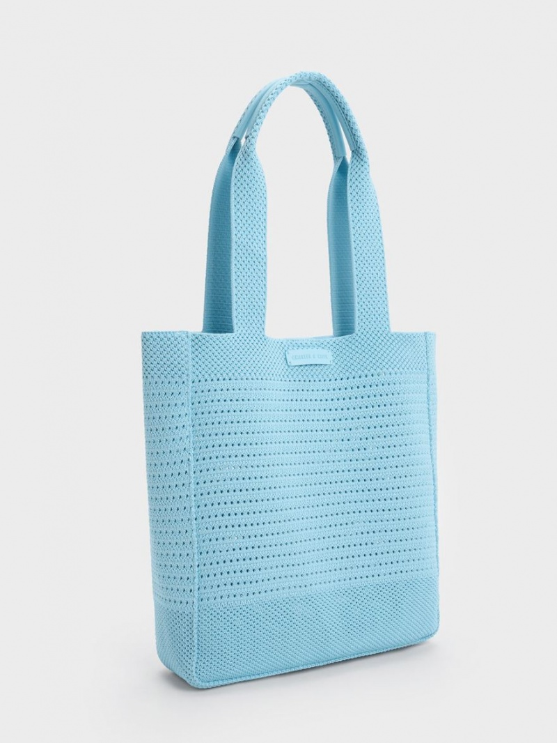 Geanta Tote Charles & Keith Ida Tricotate Albastri Deschis | 278VQFRHT