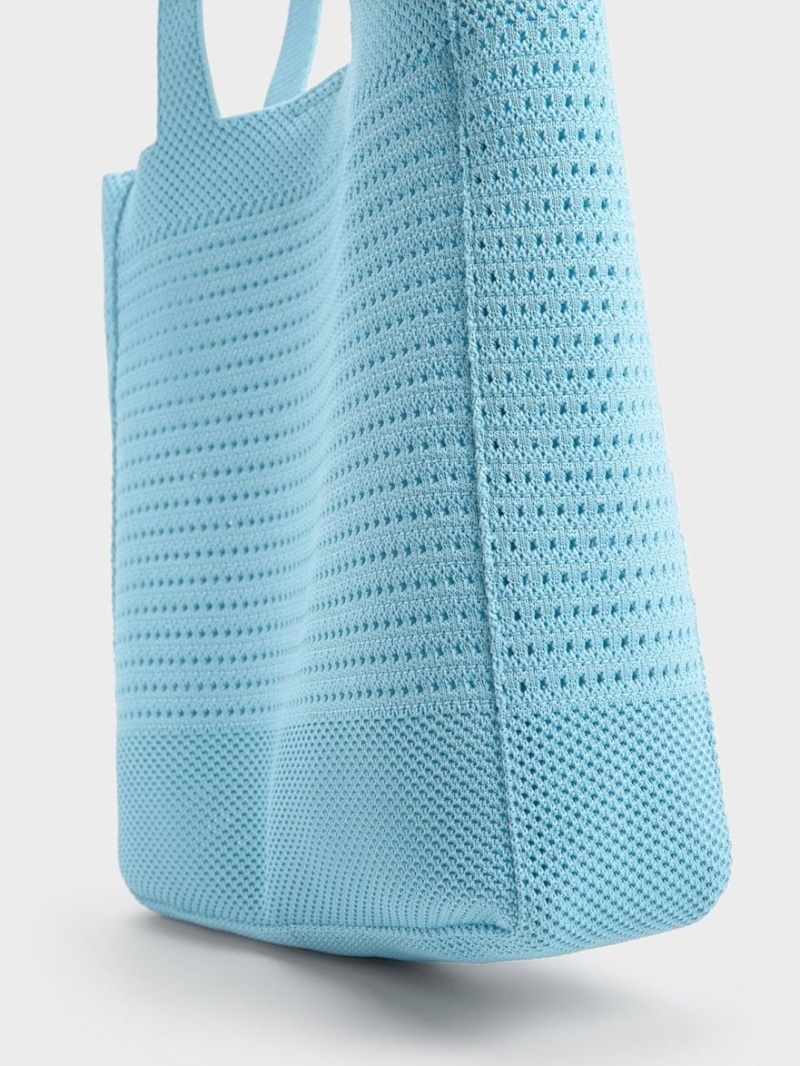 Geanta Tote Charles & Keith Ida Tricotate Albastri Deschis | 278VQFRHT
