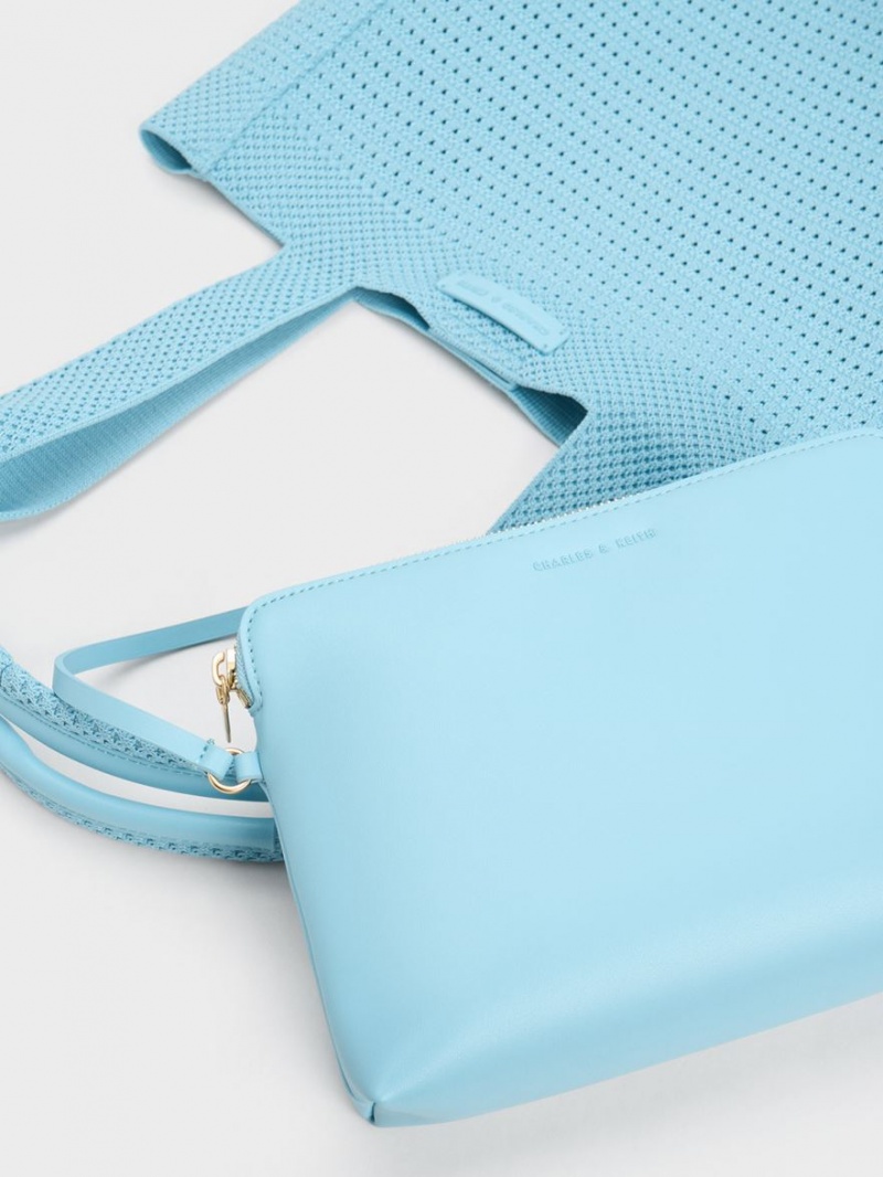 Geanta Tote Charles & Keith Ida Tricotate Albastri Deschis | 278VQFRHT