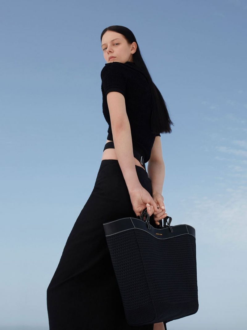 Geanta Tote Charles & Keith Ida Tricotate Sculptural Negrii | 085VYSUEO