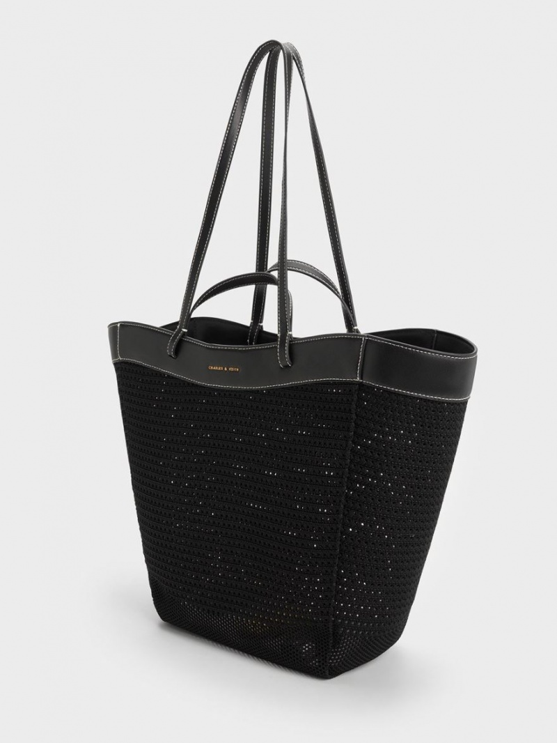 Geanta Tote Charles & Keith Ida Tricotate Sculptural Negrii | 085VYSUEO