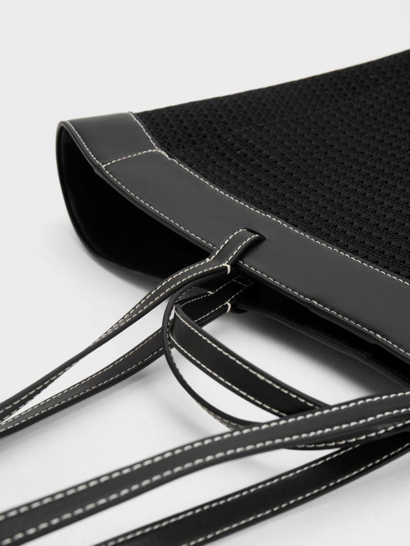 Geanta Tote Charles & Keith Ida Tricotate Sculptural Negrii | 085VYSUEO