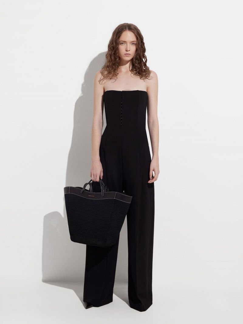 Geanta Tote Charles & Keith Ida Tricotate Sculptural Negrii | 085VYSUEO