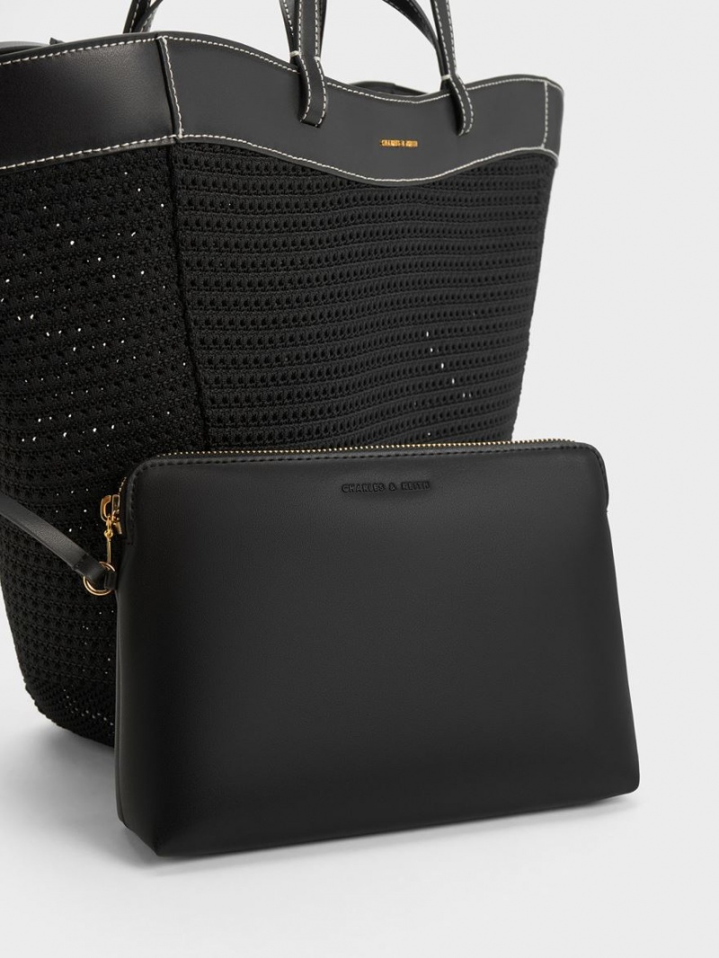 Geanta Tote Charles & Keith Ida Tricotate Sculptural Negrii | 085VYSUEO