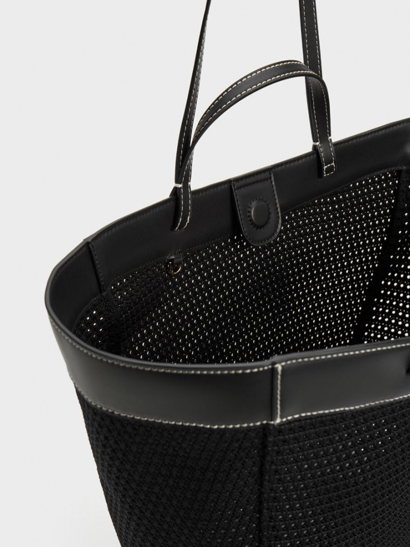 Geanta Tote Charles & Keith Ida Tricotate Sculptural Negrii | 085VYSUEO