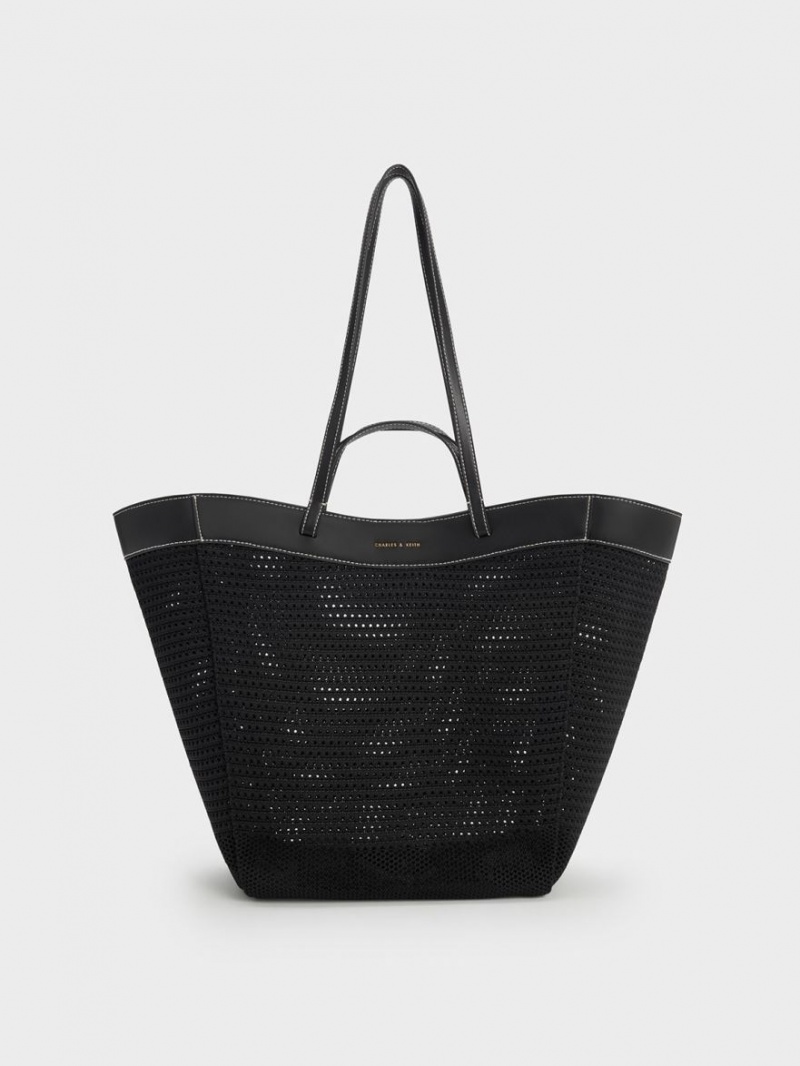 Geanta Tote Charles & Keith Ida Tricotate Sculptural Negrii | 085VYSUEO