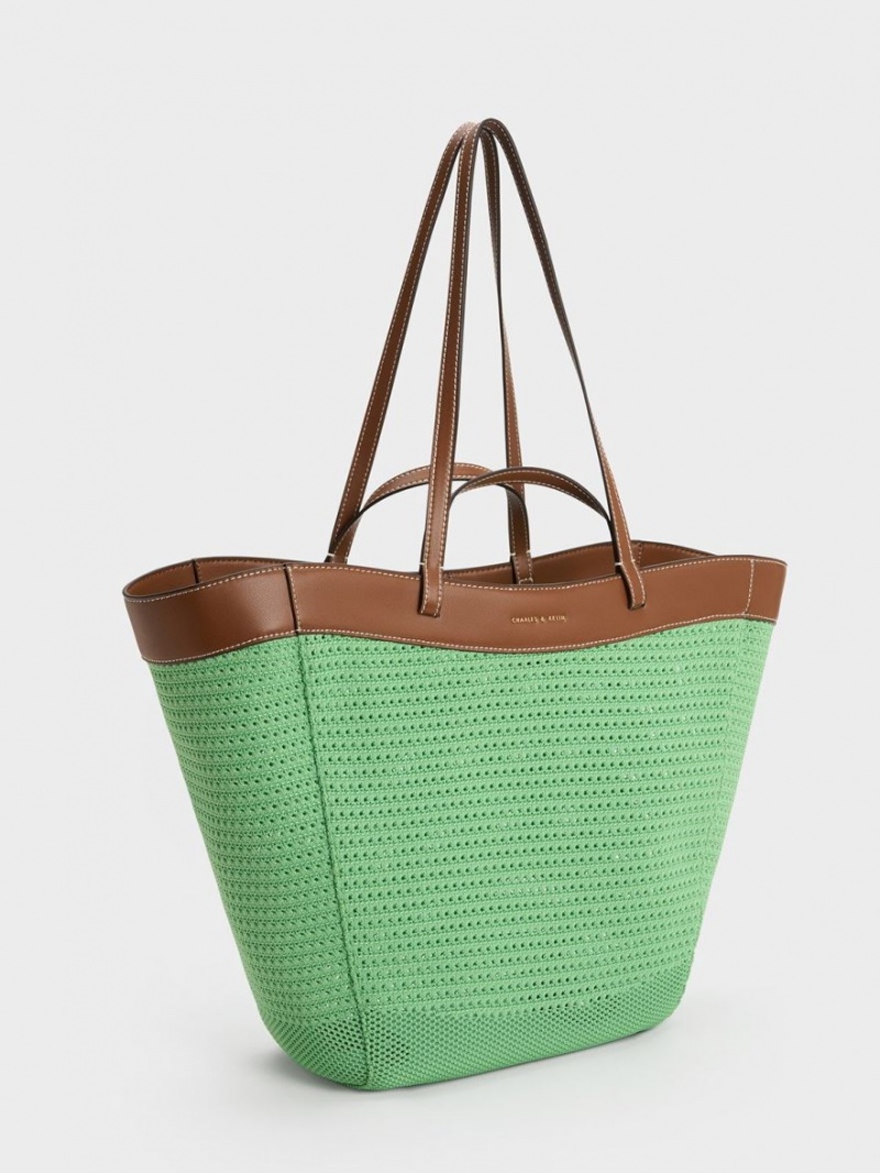 Geanta Tote Charles & Keith Ida Tricotate Sculptural Verzi | 947KEPFIV