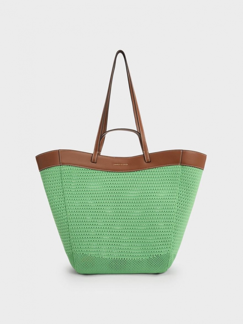 Geanta Tote Charles & Keith Ida Tricotate Sculptural Verzi | 947KEPFIV