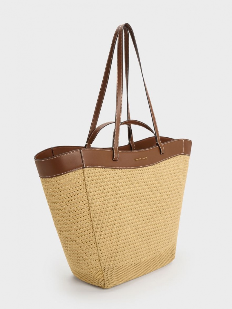 Geanta Tote Charles & Keith Ida Tricotate Sculptural Bej | 596TMRZXH