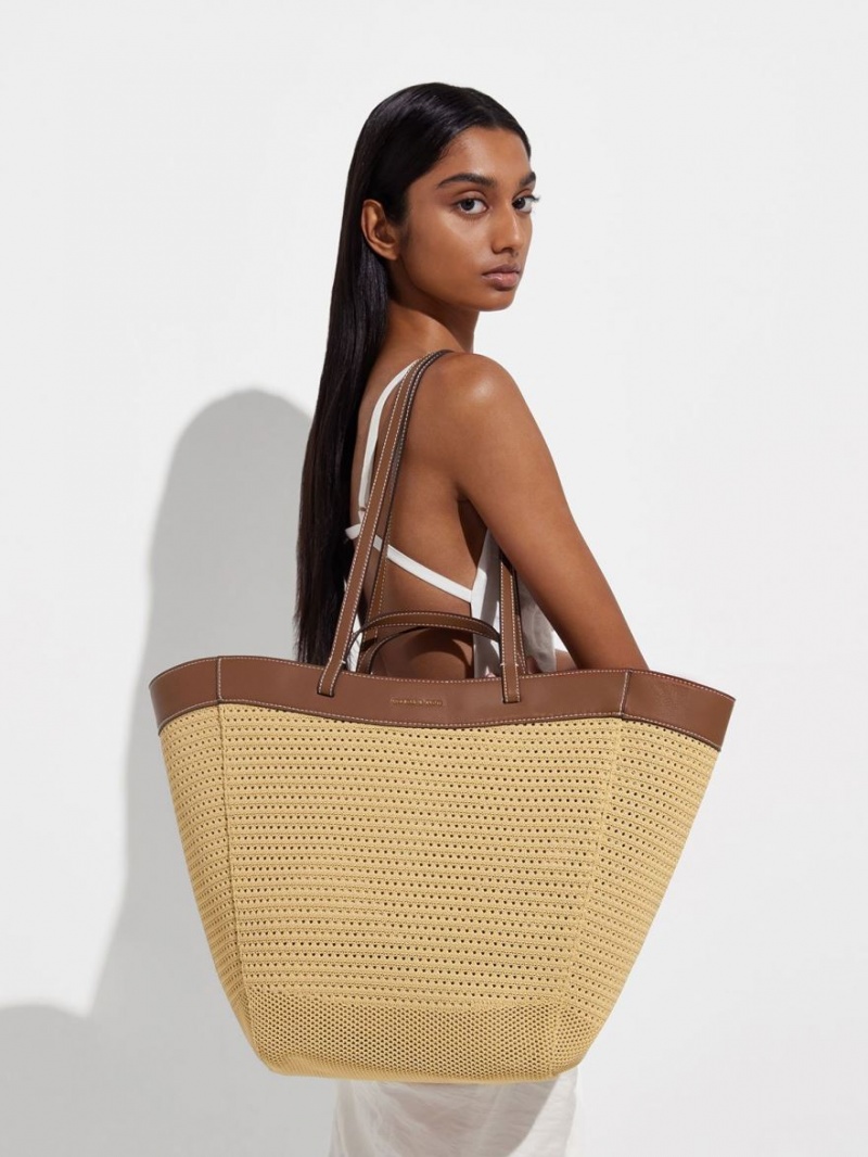 Geanta Tote Charles & Keith Ida Tricotate Sculptural Bej | 596TMRZXH