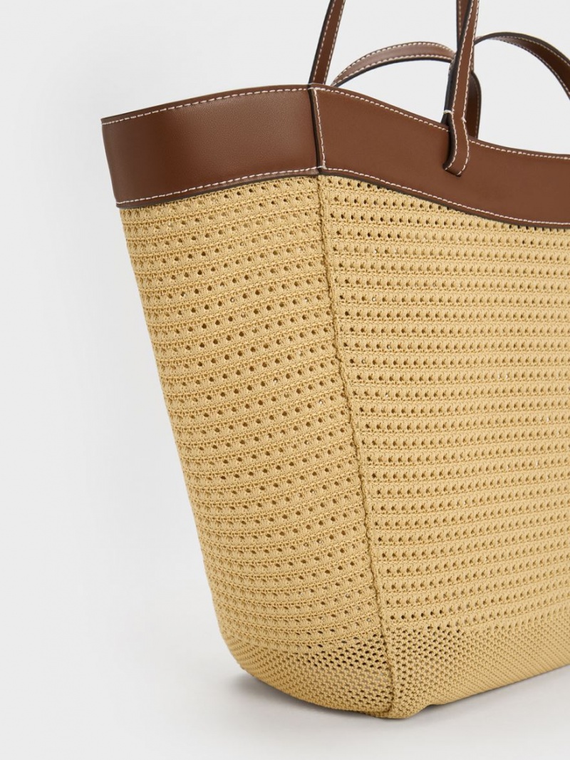 Geanta Tote Charles & Keith Ida Tricotate Sculptural Bej | 596TMRZXH