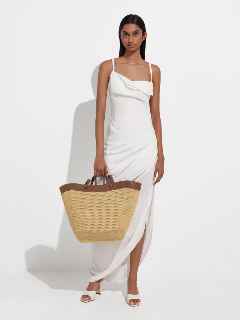 Geanta Tote Charles & Keith Ida Tricotate Sculptural Bej | 596TMRZXH