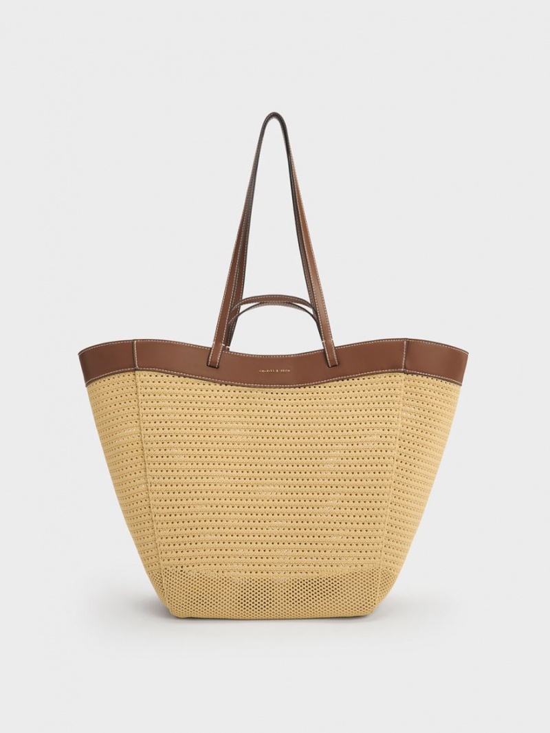 Geanta Tote Charles & Keith Ida Tricotate Sculptural Bej | 596TMRZXH