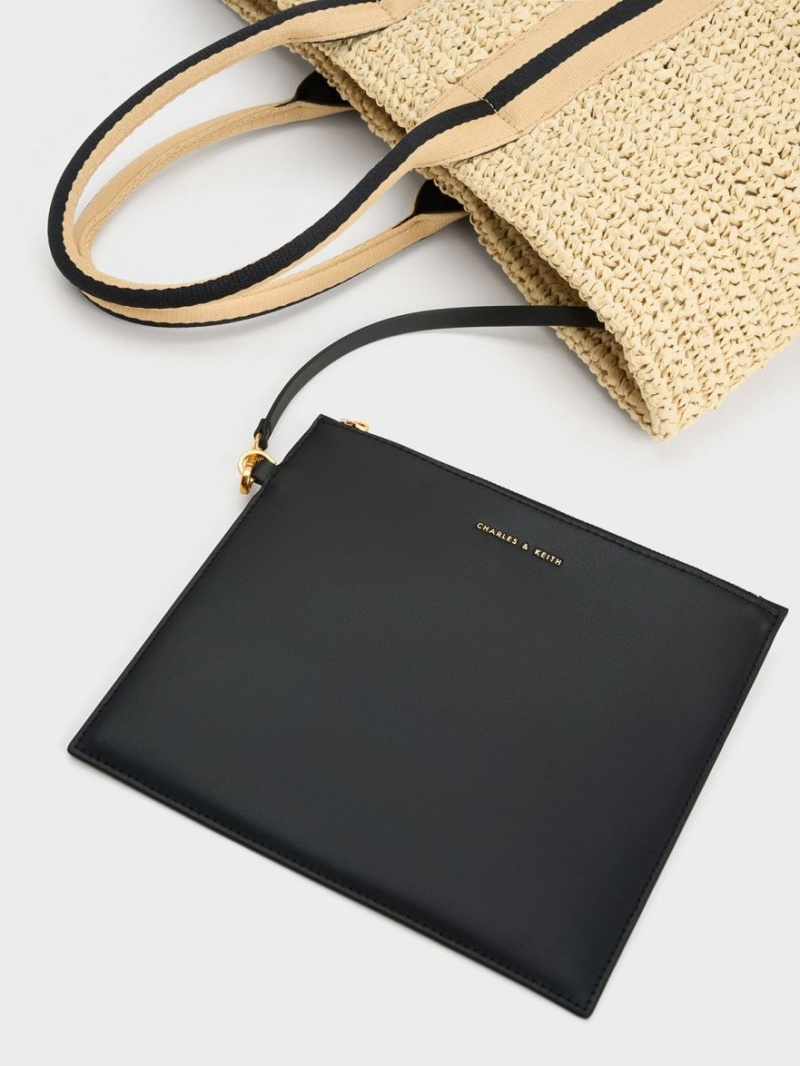Geanta Tote Charles & Keith In Dungi Handles Raffia Bej | 408IQSJOG