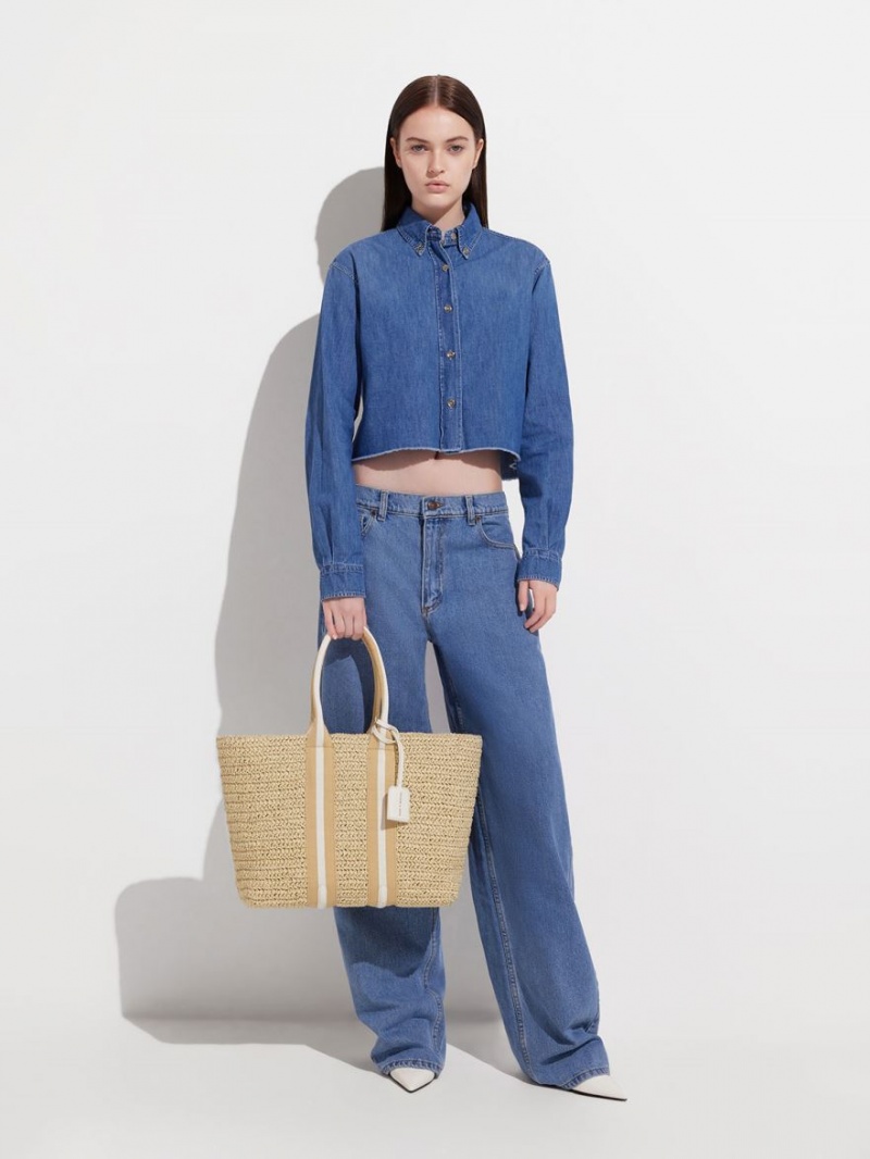 Geanta Tote Charles & Keith In Dungi Handles Raffia Bej | 631ZSGNER