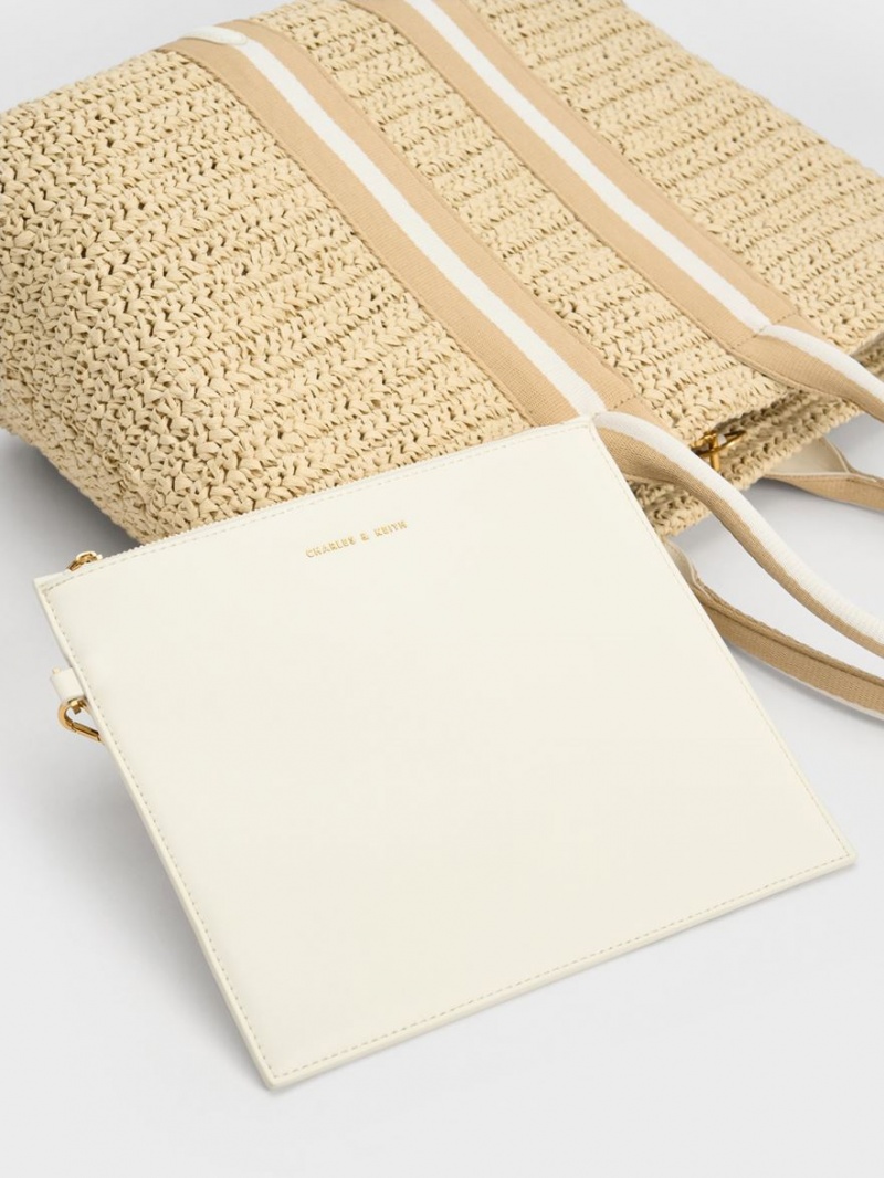 Geanta Tote Charles & Keith In Dungi Handles Raffia Bej | 631ZSGNER