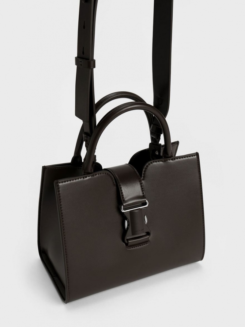 Geanta Tote Charles & Keith Ivy Metallic Cu Catarama Negrii | 401YEOMZQ
