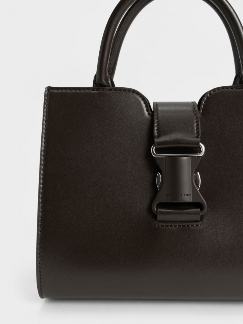 Geanta Tote Charles & Keith Ivy Metallic Cu Catarama Negrii | 401YEOMZQ