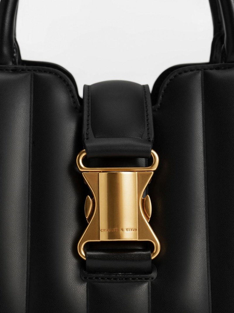 Geanta Tote Charles & Keith Ivy Panelled Metallic Cu Catarama Negrii | 524ACWSMZ