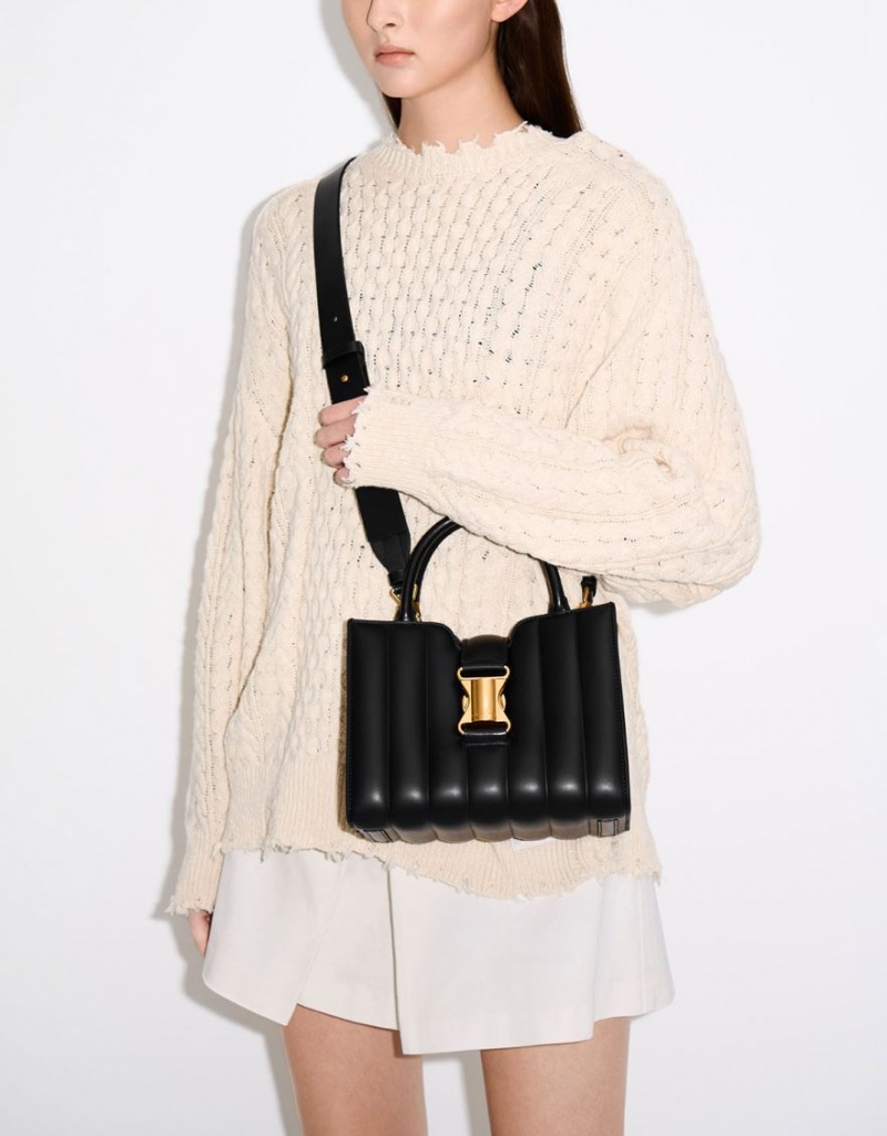 Geanta Tote Charles & Keith Ivy Panelled Metallic Cu Catarama Negrii | 524ACWSMZ