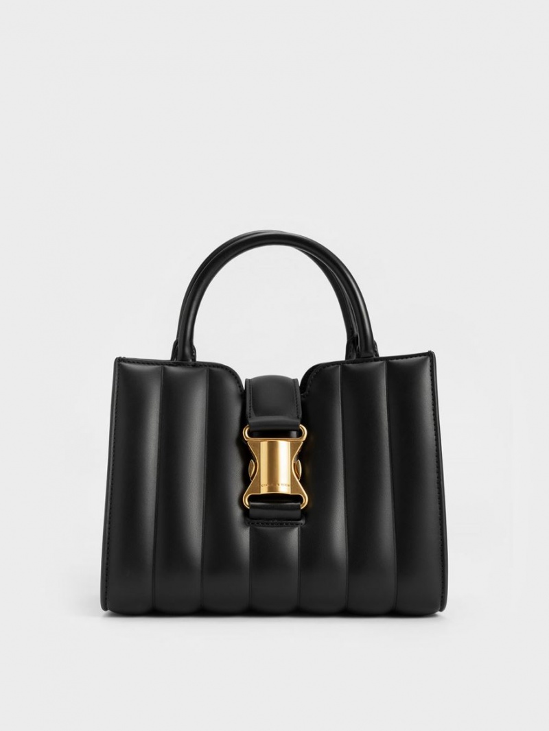 Geanta Tote Charles & Keith Ivy Panelled Metallic Cu Catarama Negrii | 524ACWSMZ