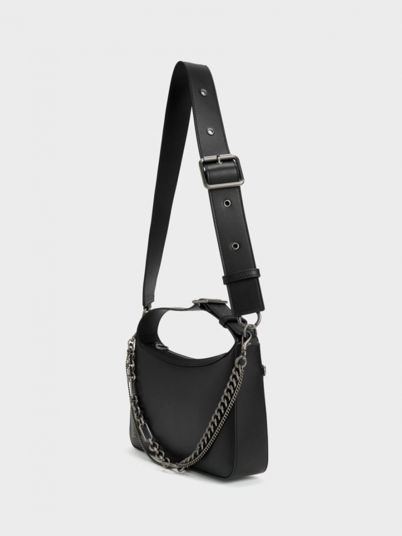 Geanta Tote Charles & Keith Jules Piele Chain-Embellished Negrii | 285HUWVFJ