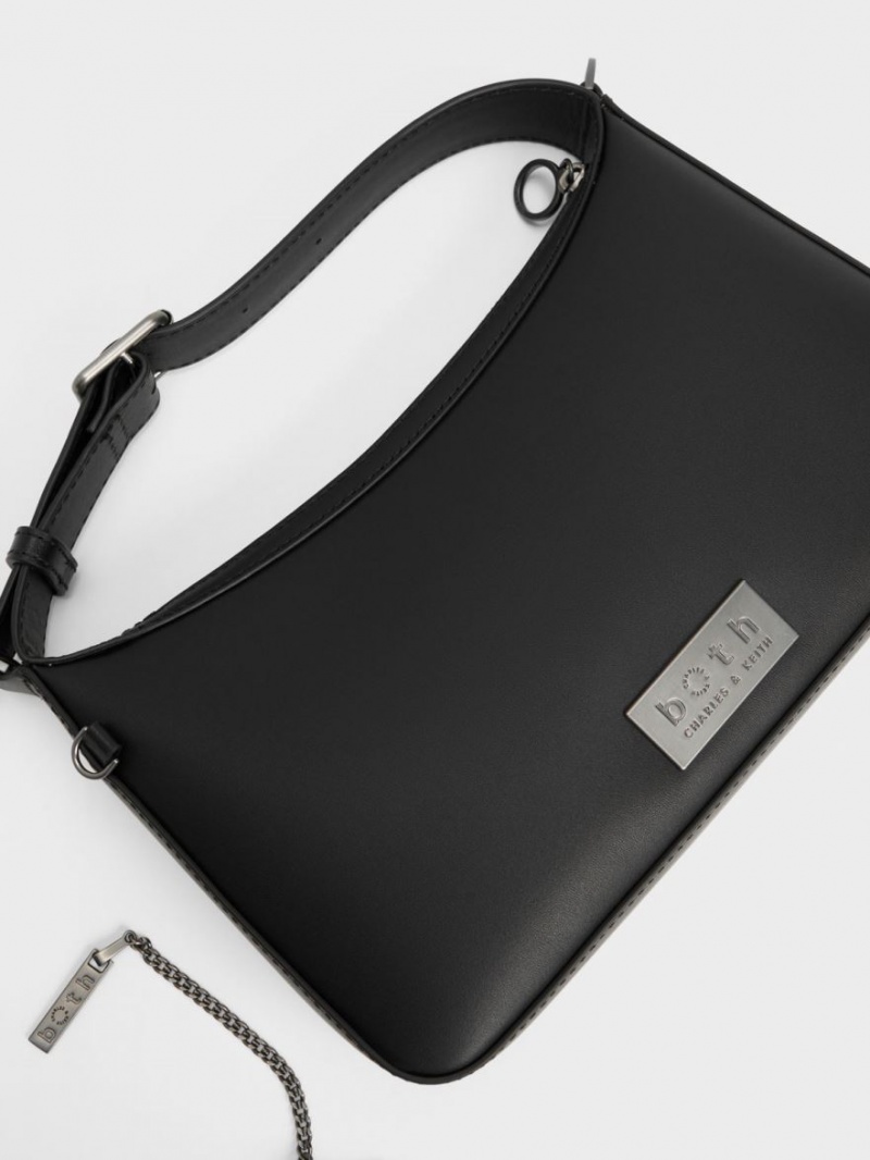 Geanta Tote Charles & Keith Jules Piele Chain-Embellished Negrii | 285HUWVFJ