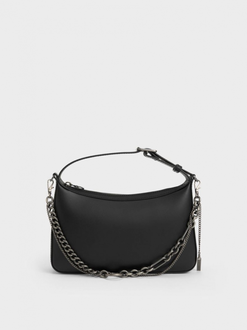 Geanta Tote Charles & Keith Jules Piele Chain-Embellished Negrii | 285HUWVFJ