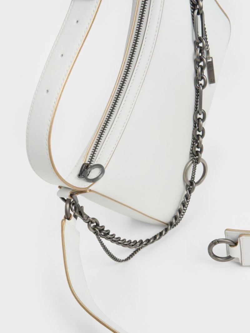 Geanta Tote Charles & Keith Jules Piele Chain-Embellished Albi | 516ZAETLK