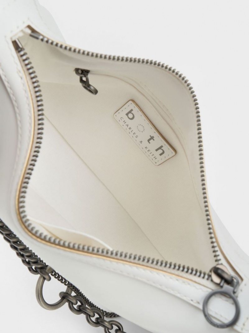 Geanta Tote Charles & Keith Jules Piele Chain-Embellished Albi | 516ZAETLK