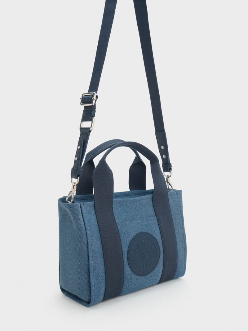 Geanta Tote Charles & Keith Kay Denim Contrast-Trim Albastri | 036LZQBIR