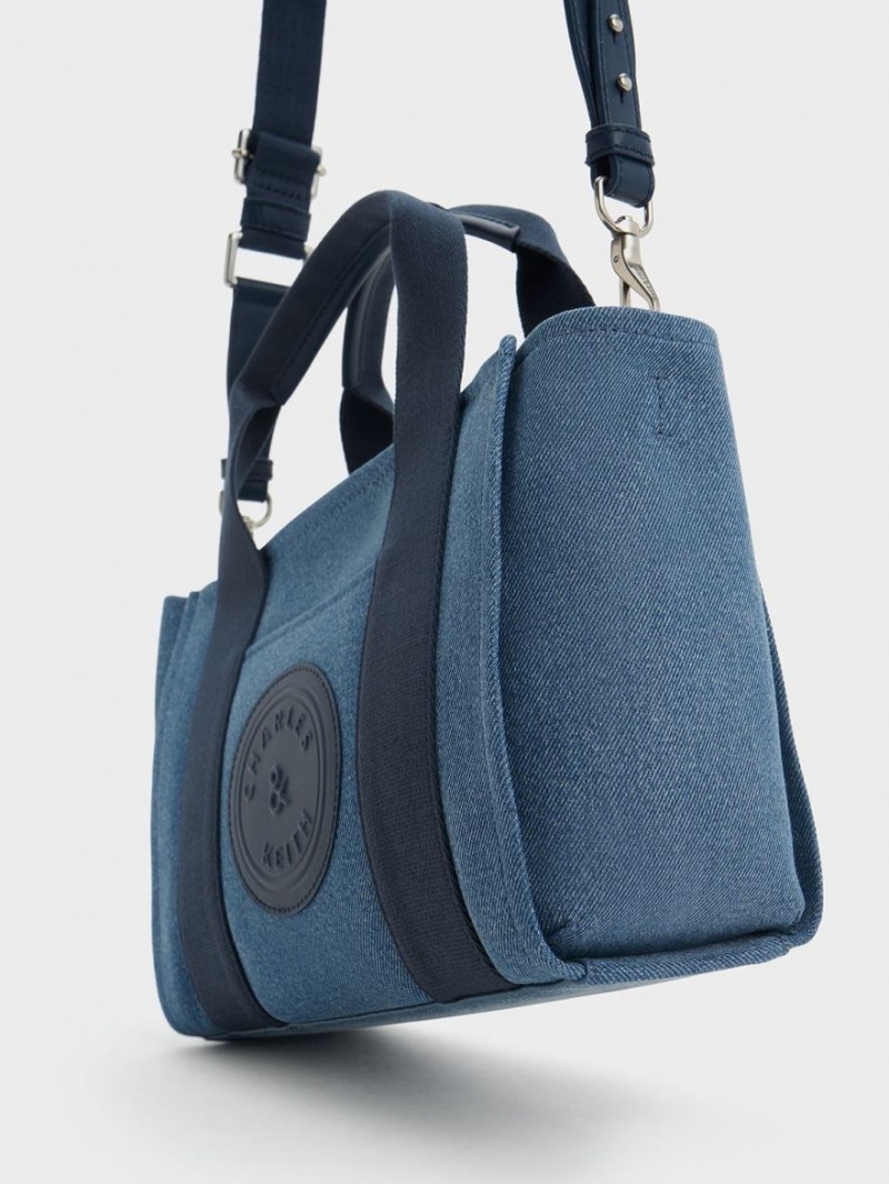 Geanta Tote Charles & Keith Kay Denim Contrast-Trim Albastri | 036LZQBIR