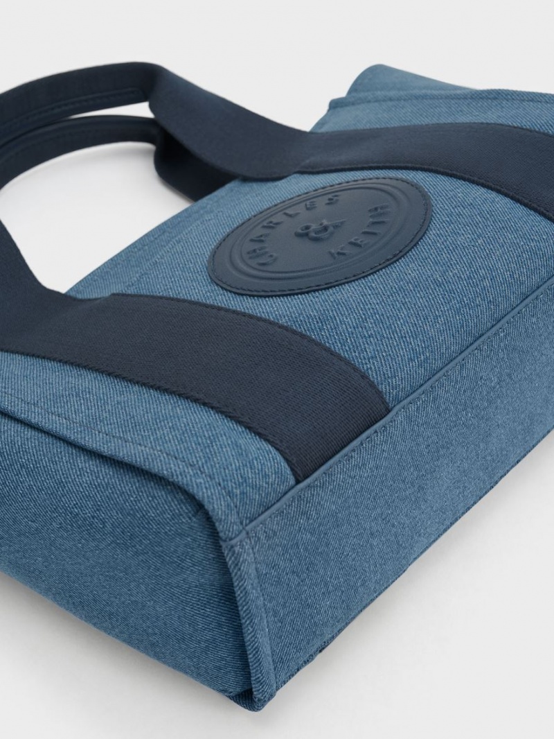 Geanta Tote Charles & Keith Kay Denim Contrast-Trim Albastri | 036LZQBIR