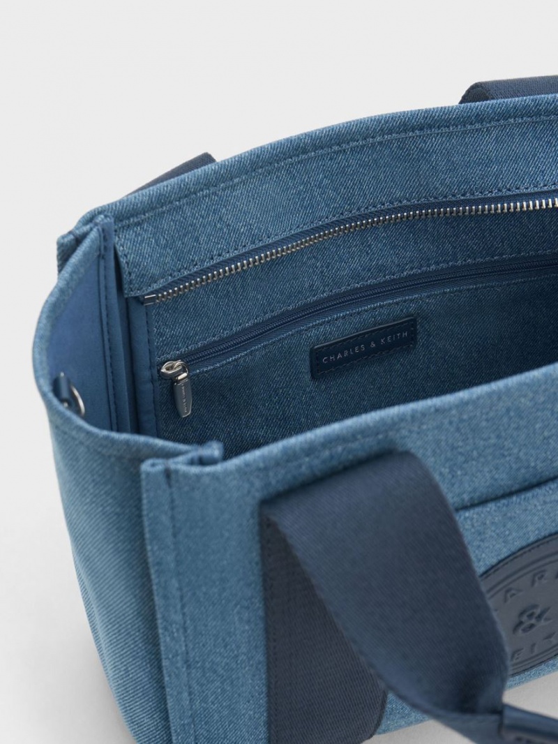 Geanta Tote Charles & Keith Kay Denim Contrast-Trim Albastri | 036LZQBIR