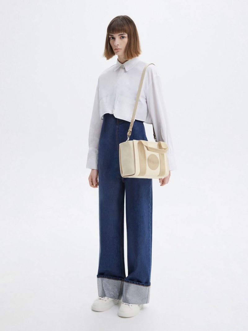 Geanta Tote Charles & Keith Kay Panza Contrast-Trim Bej | 378BTOXGY