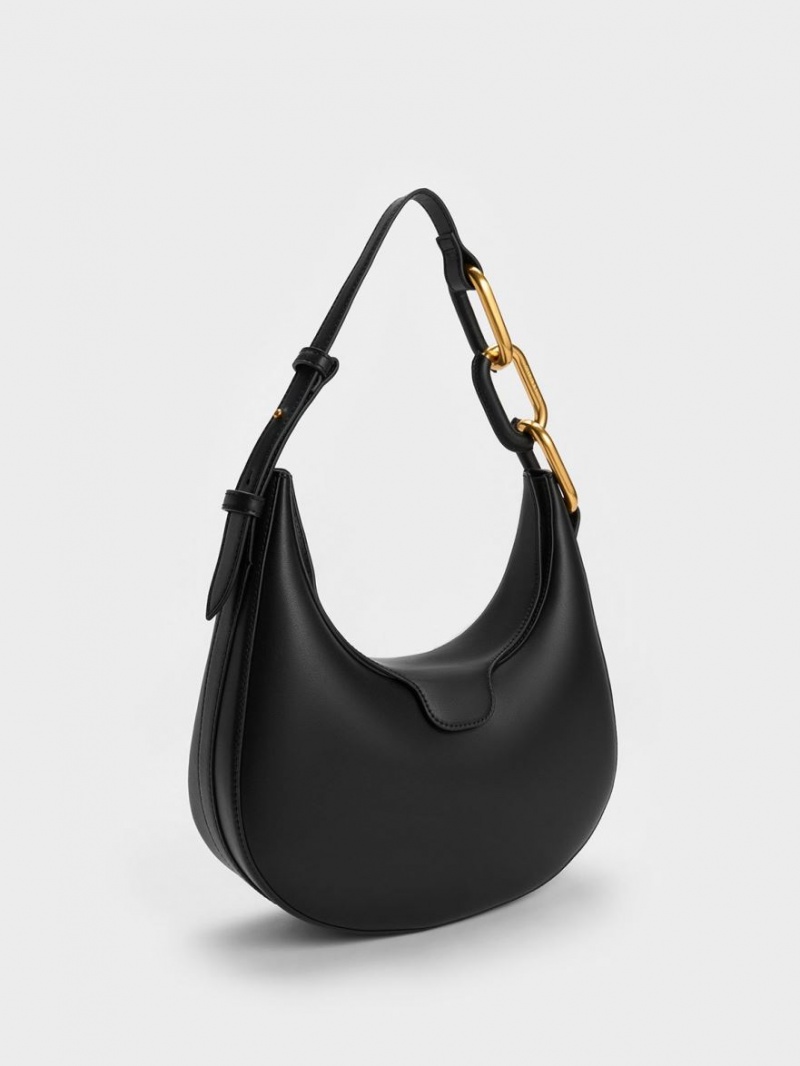 Geanta Tote Charles & Keith Kora Metallic-Accent Moon Negrii | 279HDTNMZ