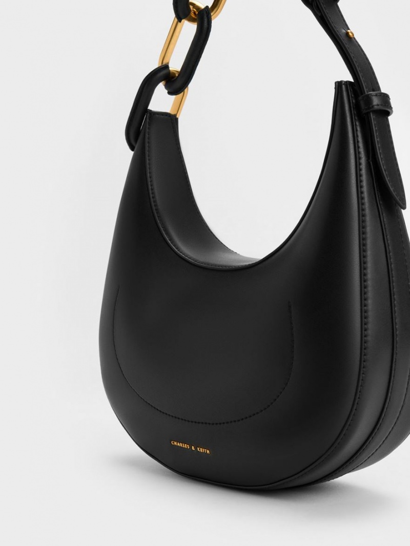 Geanta Tote Charles & Keith Kora Metallic-Accent Moon Negrii | 279HDTNMZ