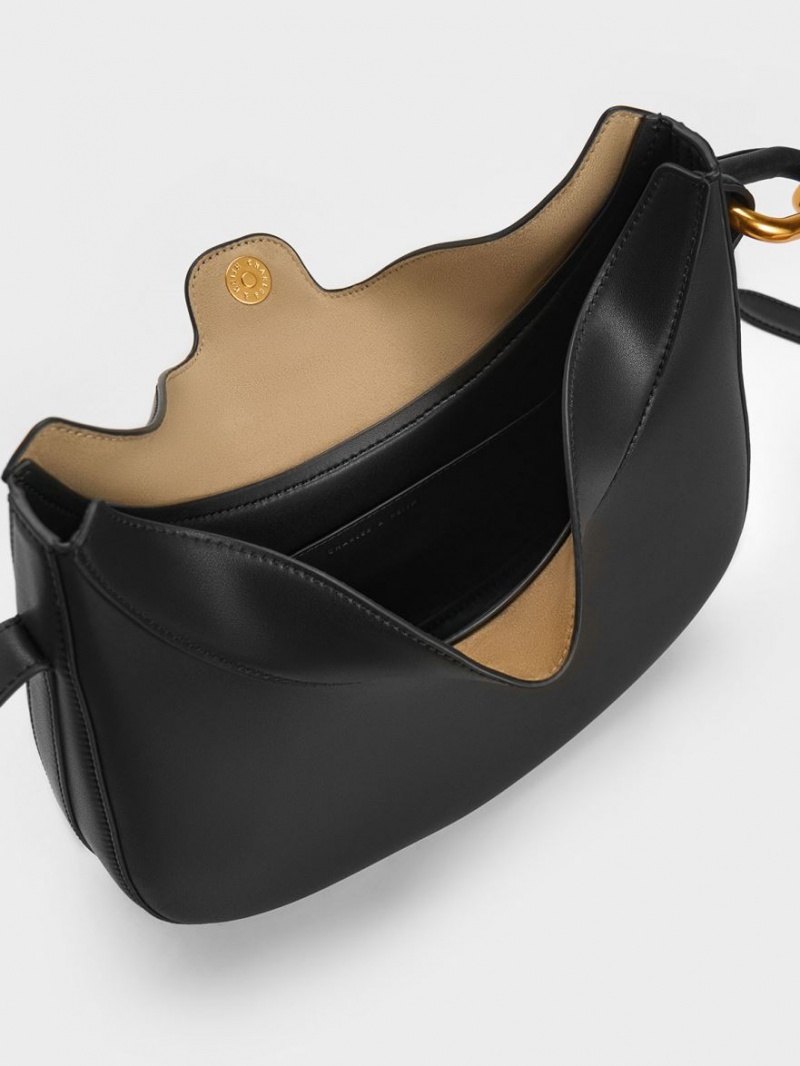 Geanta Tote Charles & Keith Kora Metallic-Accent Moon Negrii | 279HDTNMZ