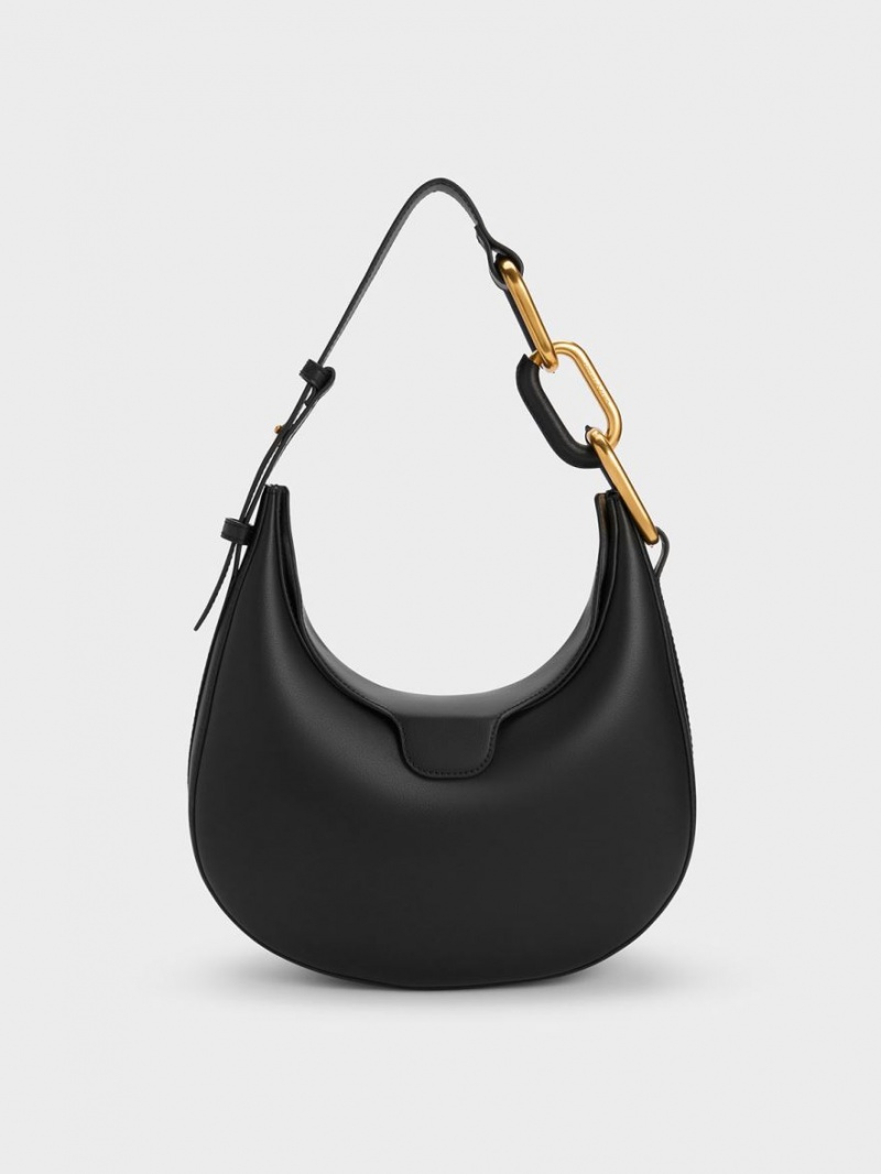 Geanta Tote Charles & Keith Kora Metallic-Accent Moon Negrii | 279HDTNMZ
