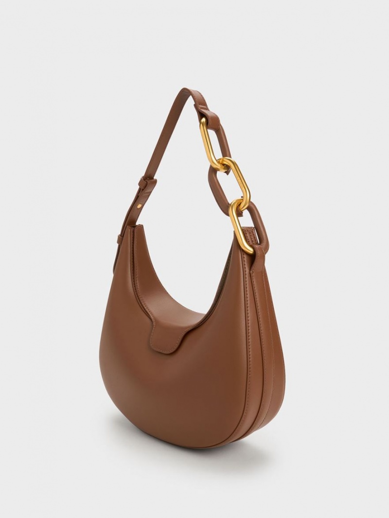 Geanta Tote Charles & Keith Kora Metallic-Accent Moon Ciocolata | 530BWGTEY