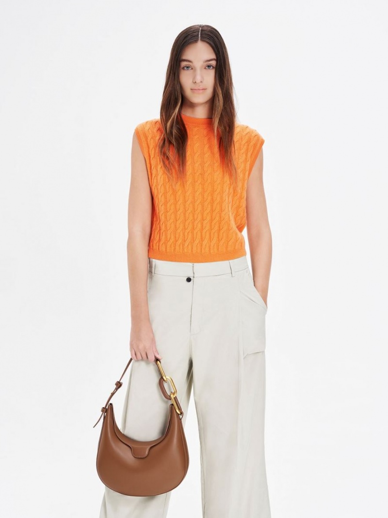 Geanta Tote Charles & Keith Kora Metallic-Accent Moon Ciocolata | 530BWGTEY