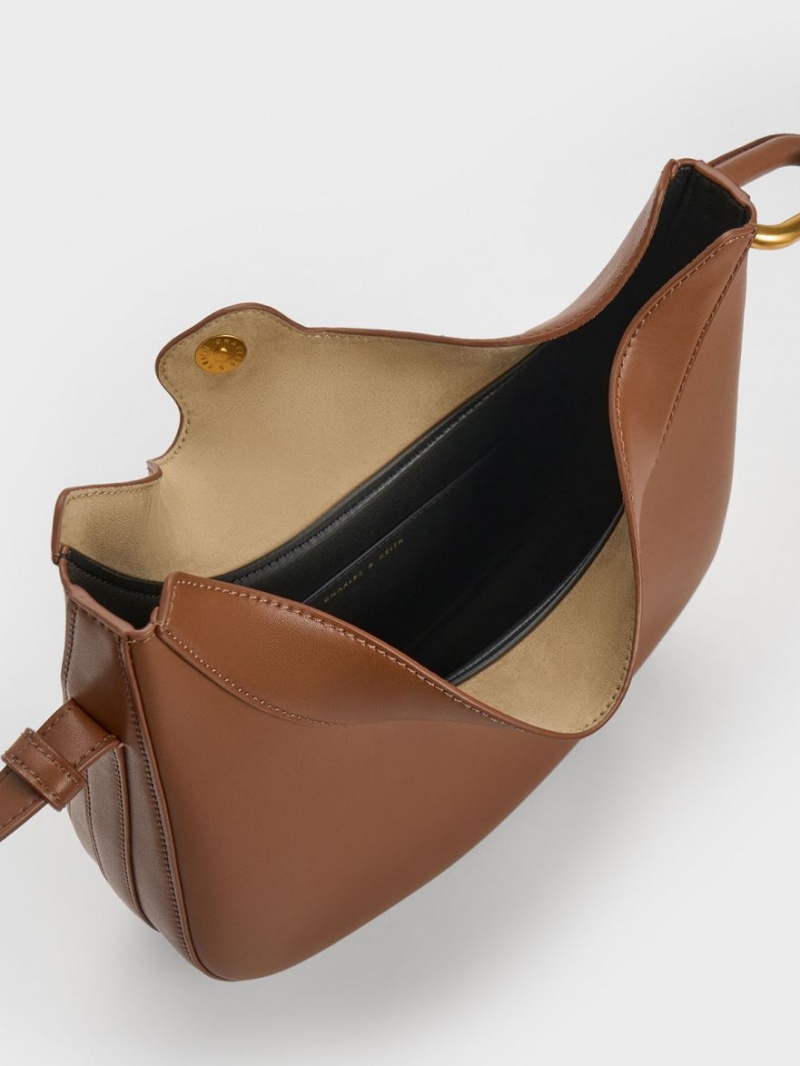 Geanta Tote Charles & Keith Kora Metallic-Accent Moon Ciocolata | 530BWGTEY