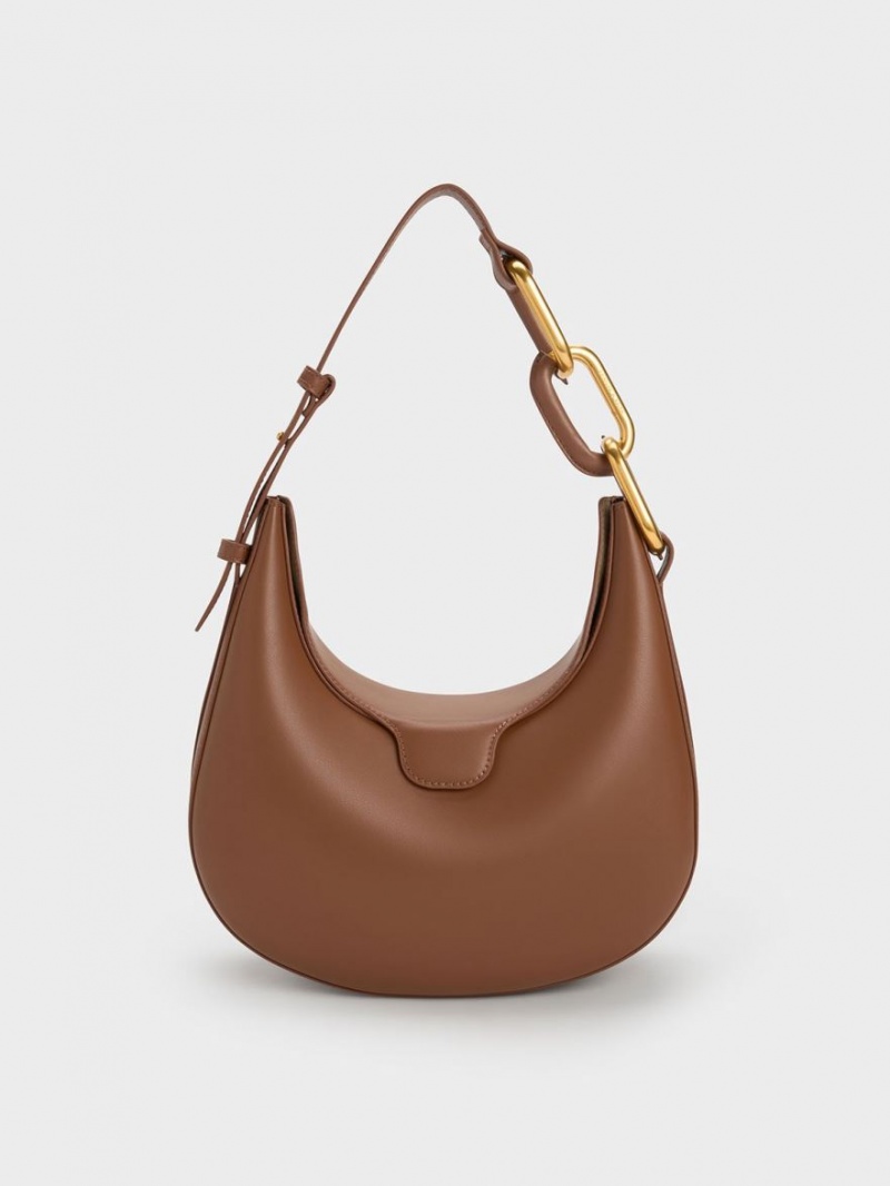 Geanta Tote Charles & Keith Kora Metallic-Accent Moon Ciocolata | 530BWGTEY