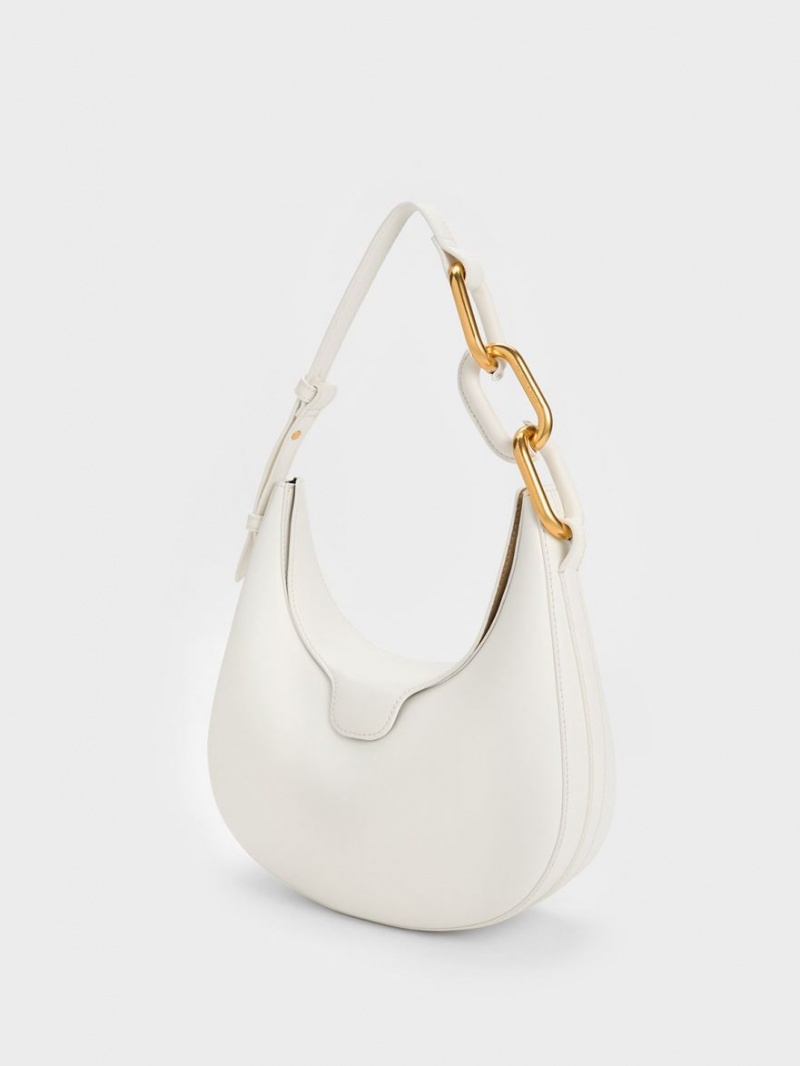 Geanta Tote Charles & Keith Kora Metallic-Accent Moon Albi | 642BAFLCZ