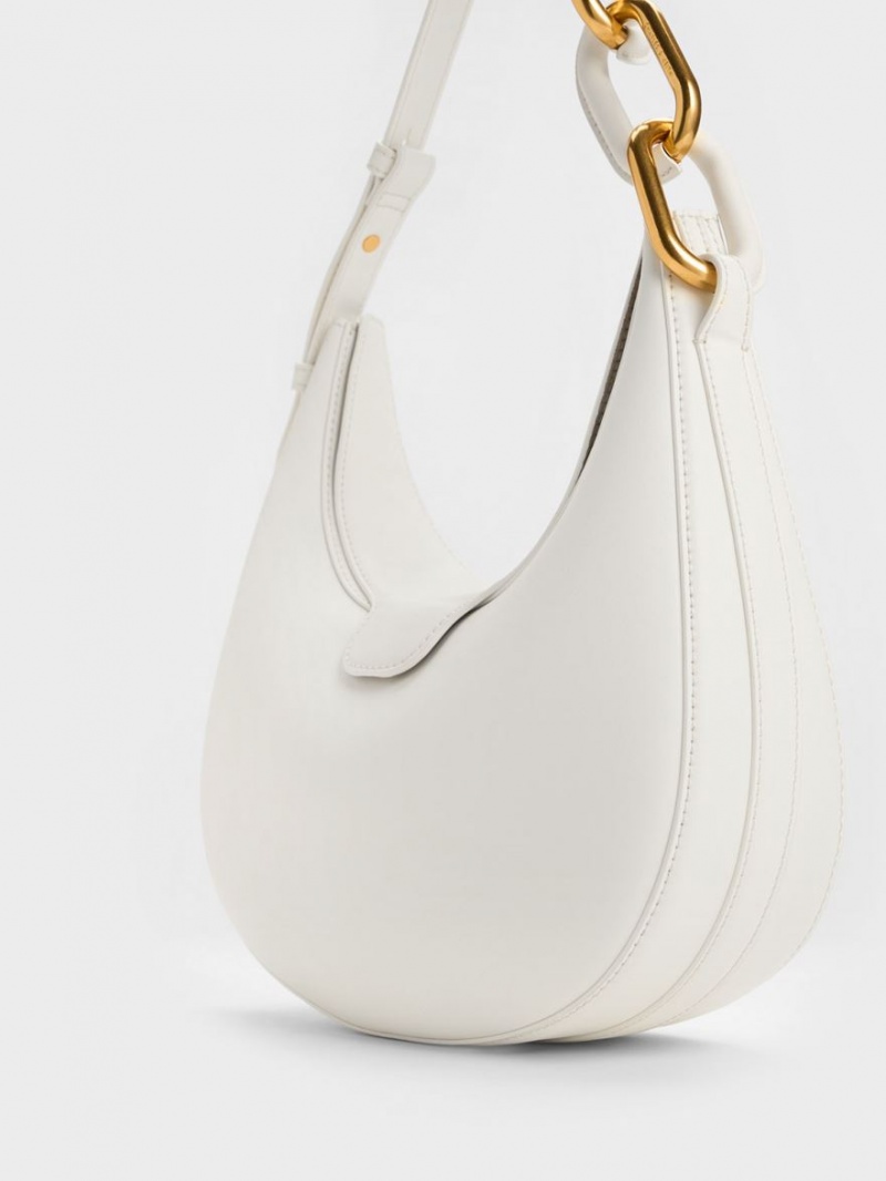 Geanta Tote Charles & Keith Kora Metallic-Accent Moon Albi | 642BAFLCZ