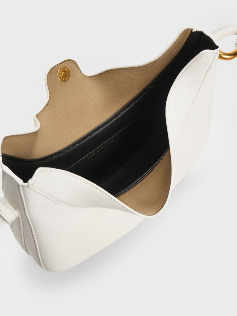 Geanta Tote Charles & Keith Kora Metallic-Accent Moon Albi | 642BAFLCZ