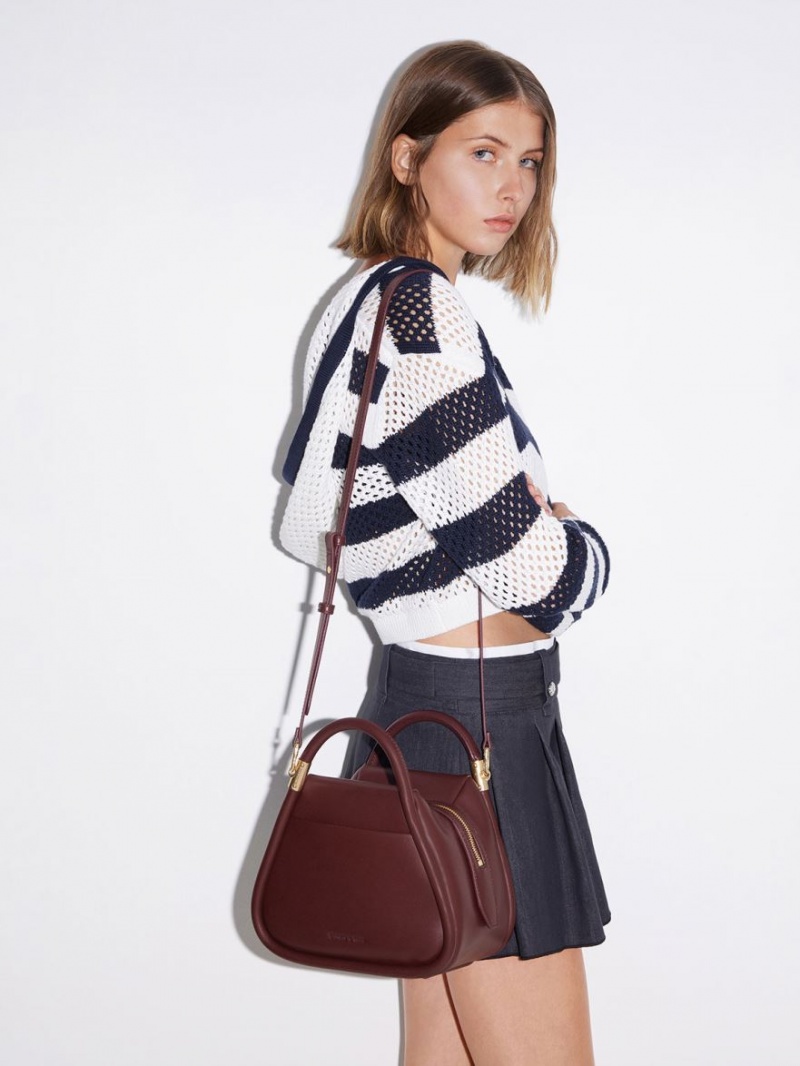 Geanta Tote Charles & Keith Lara Geometric Ciocolata Inchis | 395DFQTJN